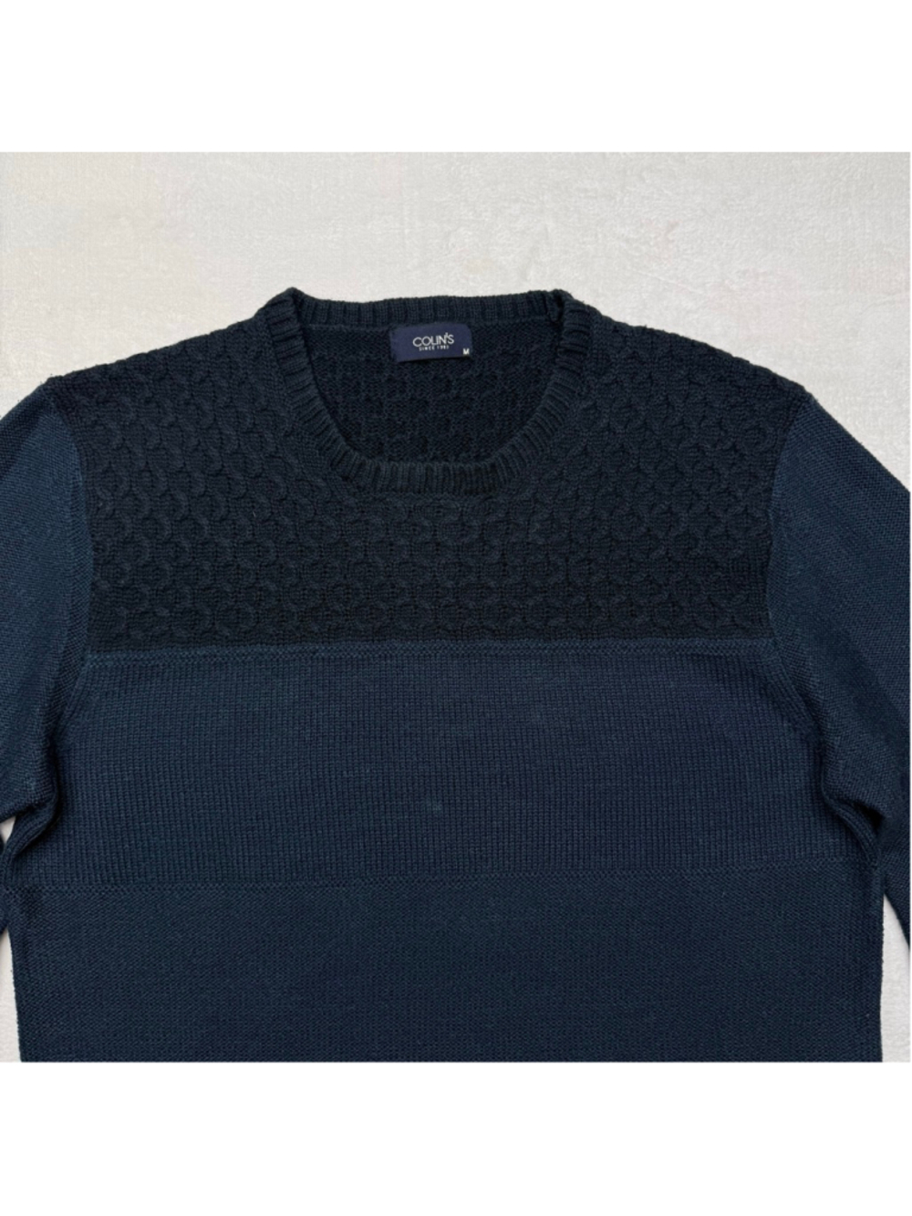 Men's Colin’s Navy Crewneck Sweater‎ Waffle Stitch Medium